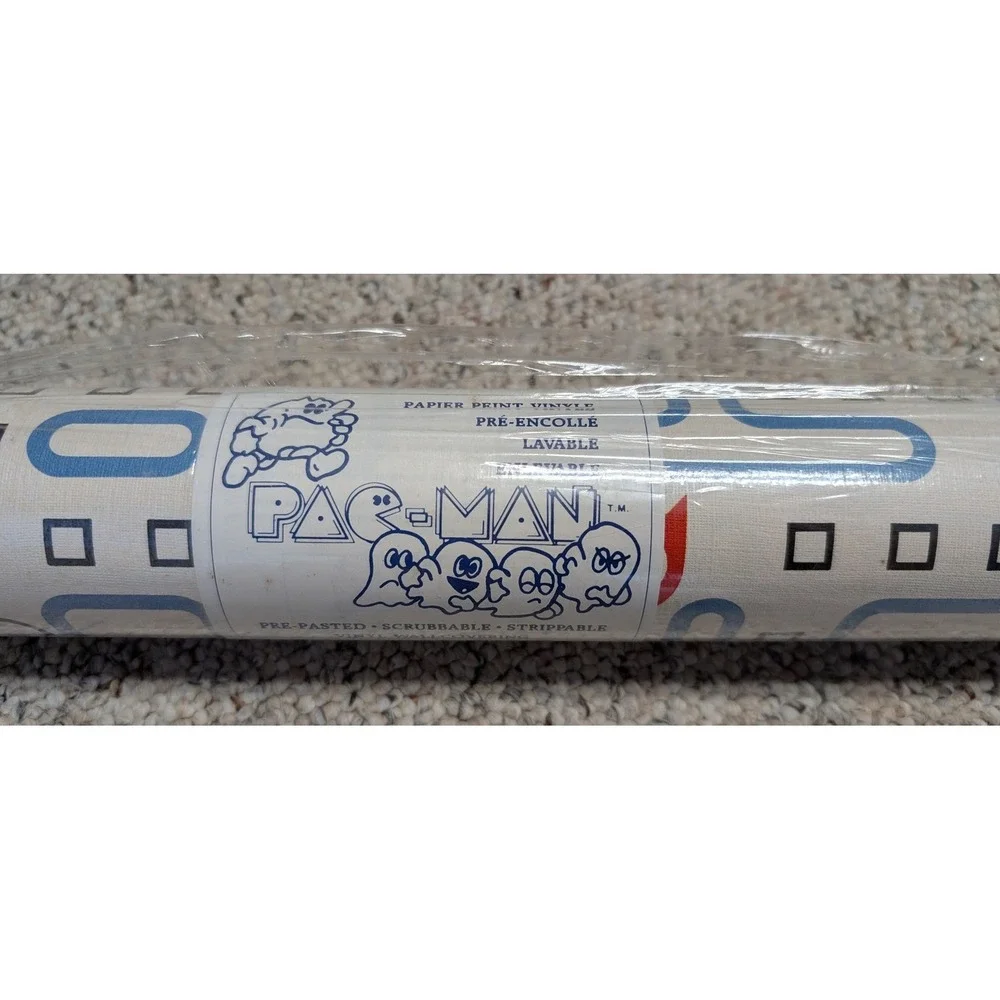 Vintage 1980 Pac-Man Wallpaper Double Roll Retro Arcade Vinyl 100+ sq ft